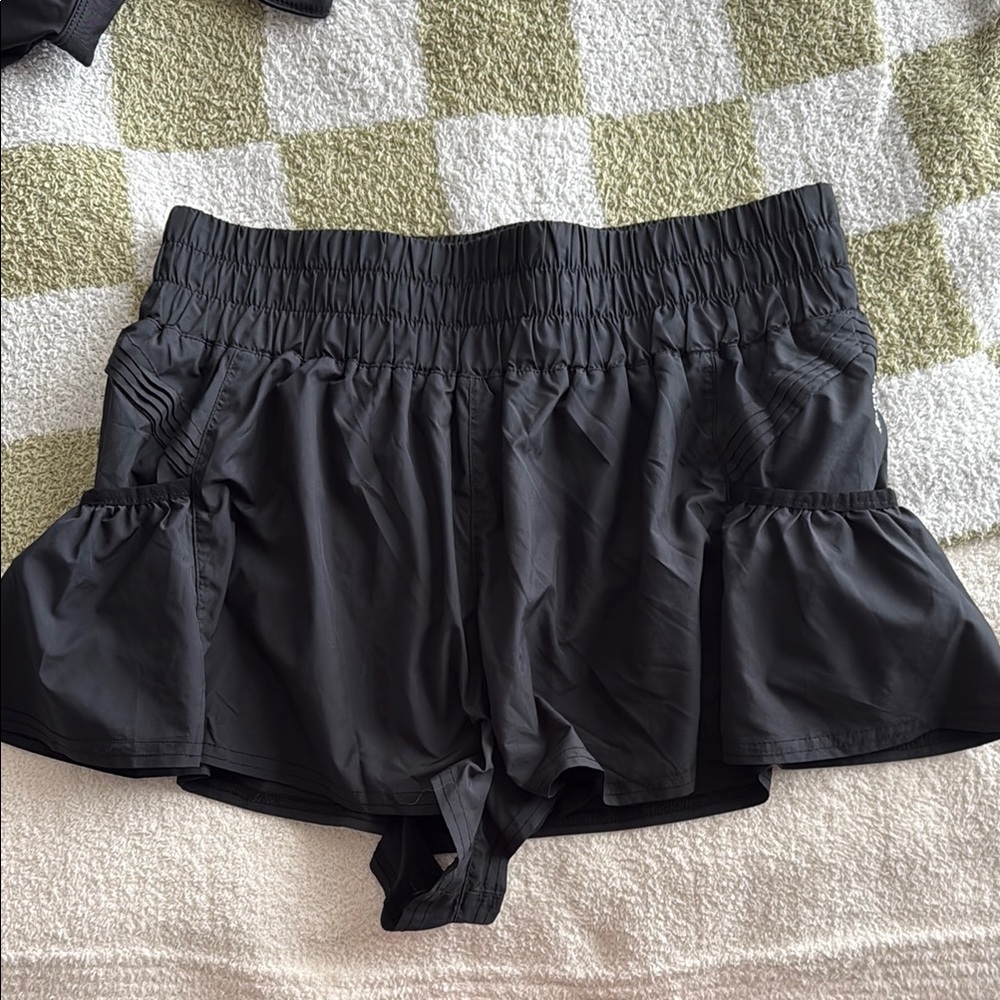 Women's Black Athletic Ruffle Shorts